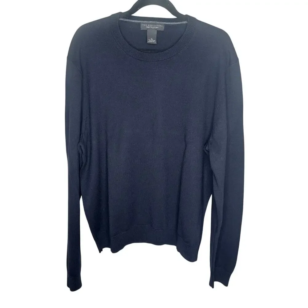 Bloomingdale's Men's 100% Merino Wool Sweater Dark Navy Blue XL Crew Neck Soft